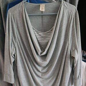 Faded Glory Cowl Drape Neck Gray Top Blouse Pullover Size 2X